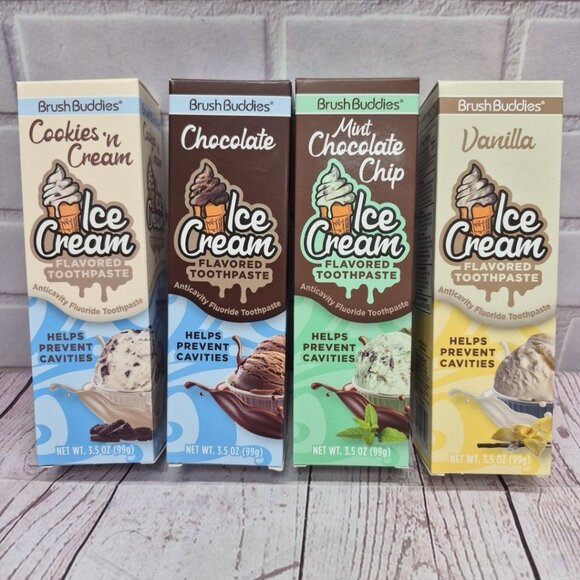 Brush Buddies Other - 4x Brush Buddies Ice Cream Flavored Toothpaste Cookie Vanilla Mint Chocolate 🍫